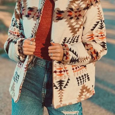 Aztec Mock Neck Zip-Up Jacket