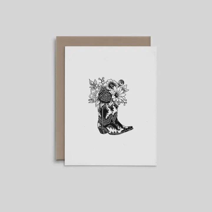 R. Rebellion Letterpress Greeting Card, Options: Cowboy Boots with Flowers