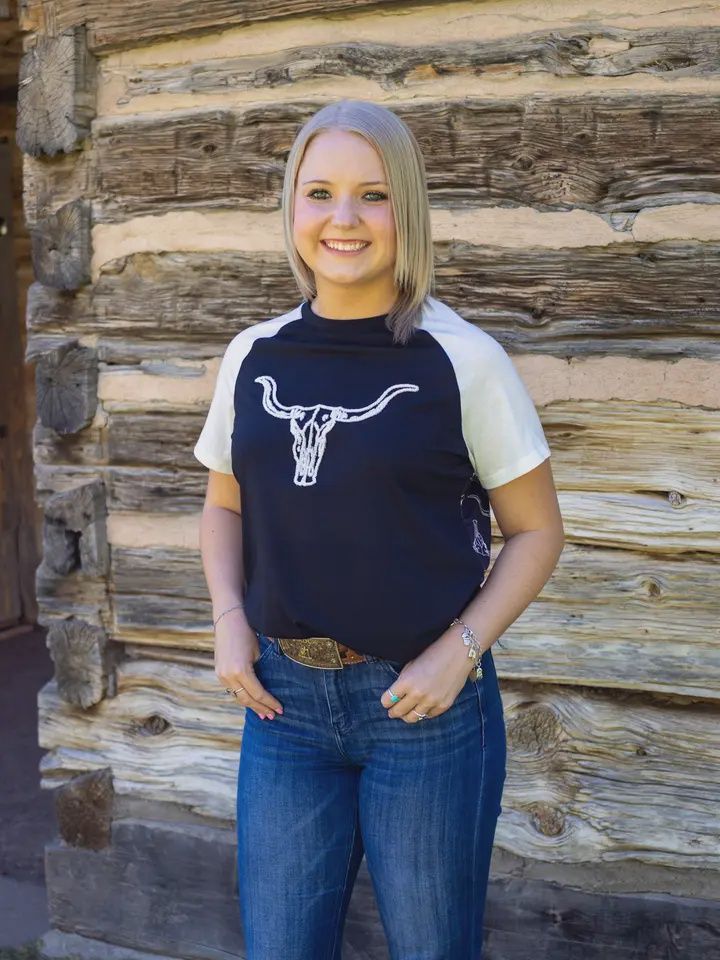 Western Steer Skull 3D Embroidered Top