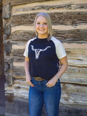 Western Steer Skull 3D Embroidered Top
