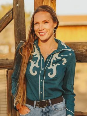 Teal Ivory Patch Boot Stitch Piping Shirt