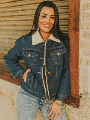 Dark Wash Sherpa Lined Collared Denim Jacket