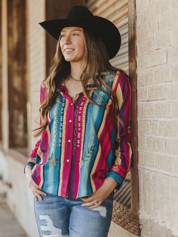 Red Turquoise Serape Pearl Snap