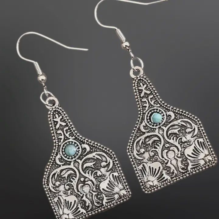 Cow Tag Turquoise Earrings
