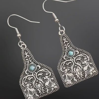 Cow Tag Turquoise Earrings