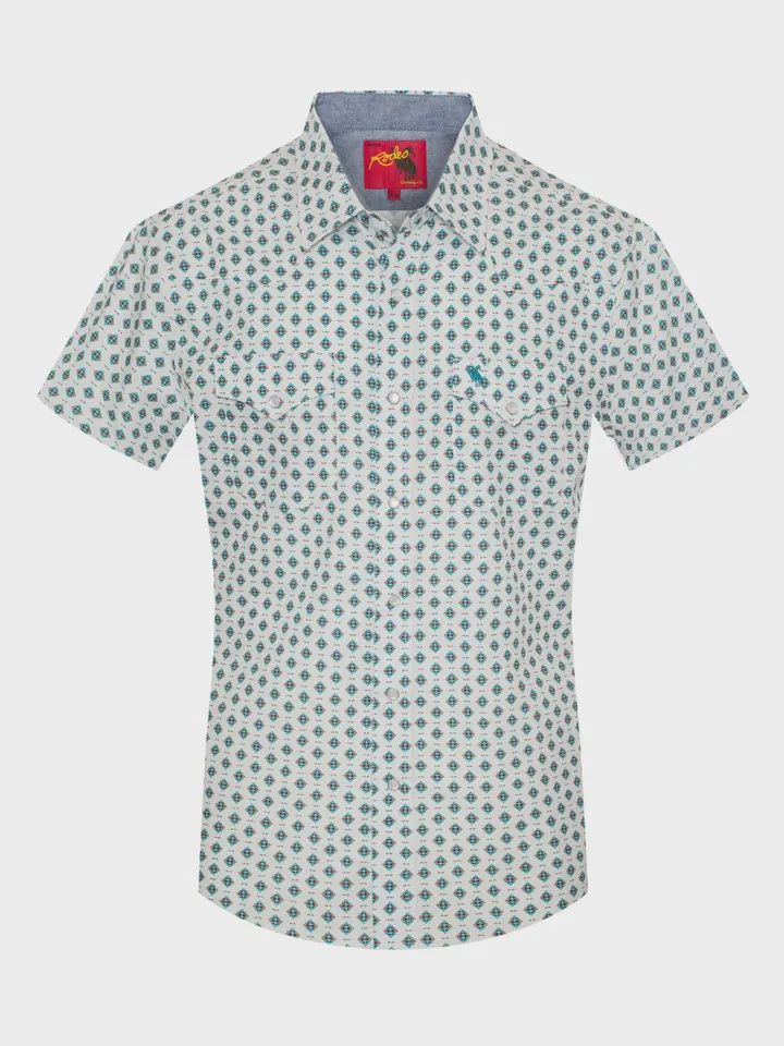 Men&#39;s Short Sleeve Pearl Snap - White/Blue