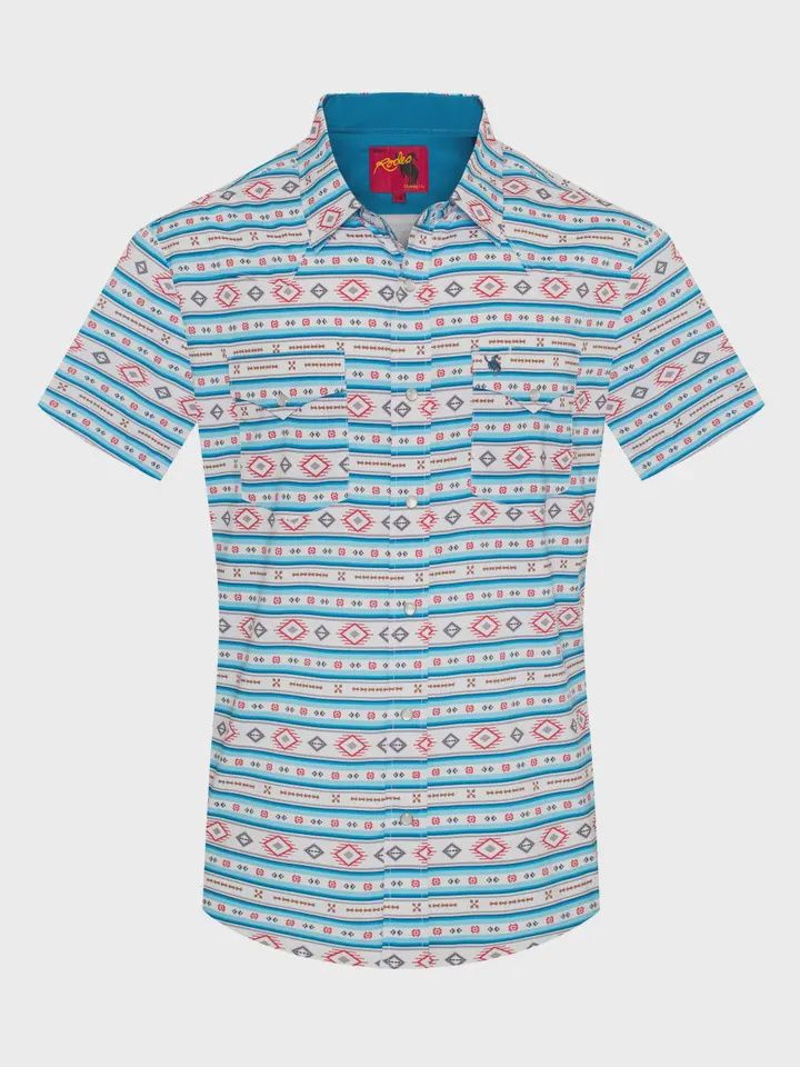 Men&#39;s Short Sleeve Pearl Snap - Blue/Red