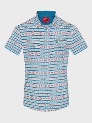 Men&#39;s Short Sleeve Pearl Snap - Blue/Red