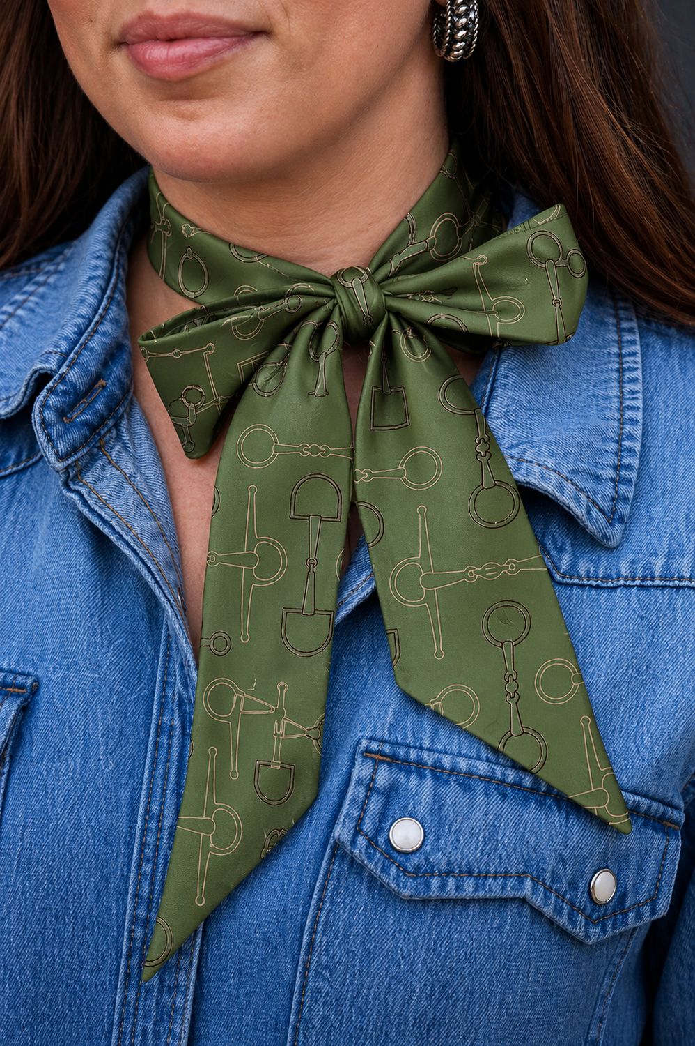 Olive Green Equestrian Bit Silk Twilly