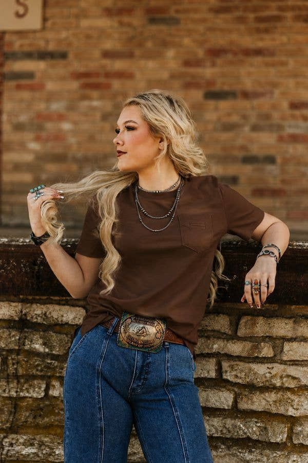 Brown Short Sleeve Arrow Pocket Tee