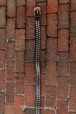 Brown Black Aztec Engraved Buck-stitch Genuine Leather Belt