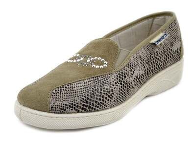 Emanuela, Mocassino Slipon Donna Comfort in Tessuto Beige, Suola Antiscivolo, 2201