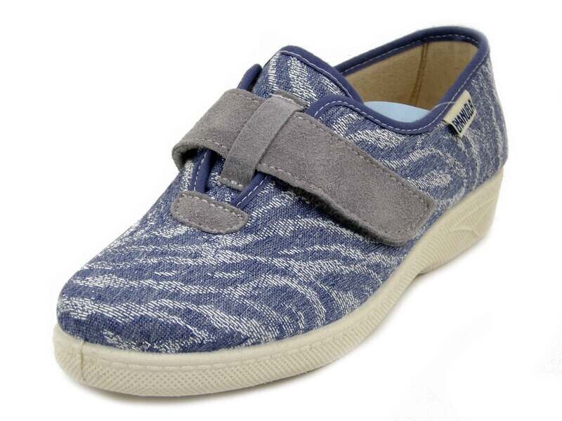 Emanuela, Scarpe Comfort Pantofole Chiuse Donna Estive in Tessuto Blu, Chiusura Strap, Sottopiede Estraibile, 2222