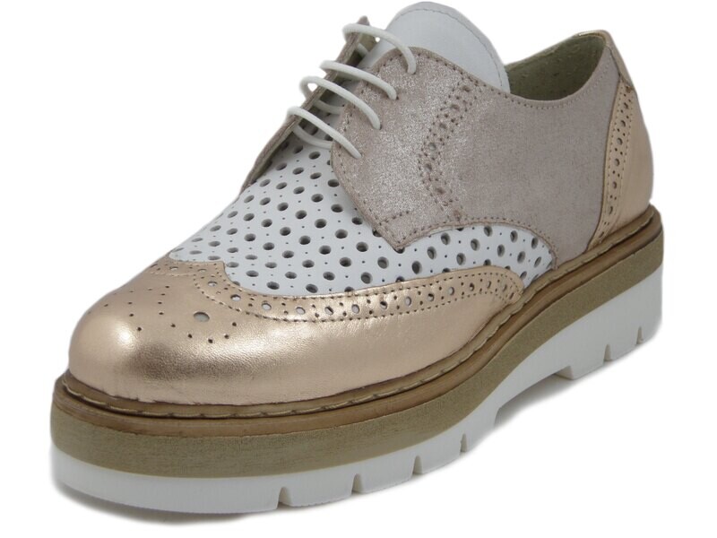 Osvaldo Pericoli, Scarpe Donna Stringate Francesina Derby in Pelle Bianco e Rosa, Suola Platform 3 cm, BLD12H