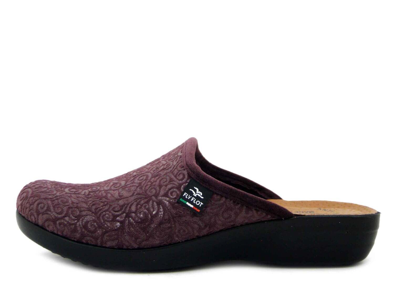 FlyFlot, Pantofole Donna in Caldo Tessuto Viola, Zeppa Bassa, Sottopiede in Vera Pelle, P3520