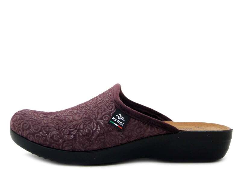 FlyFlot, Pantofole Donna in Caldo Tessuto Viola, Zeppa Bassa, Sottopiede in Vera Pelle, P3520
