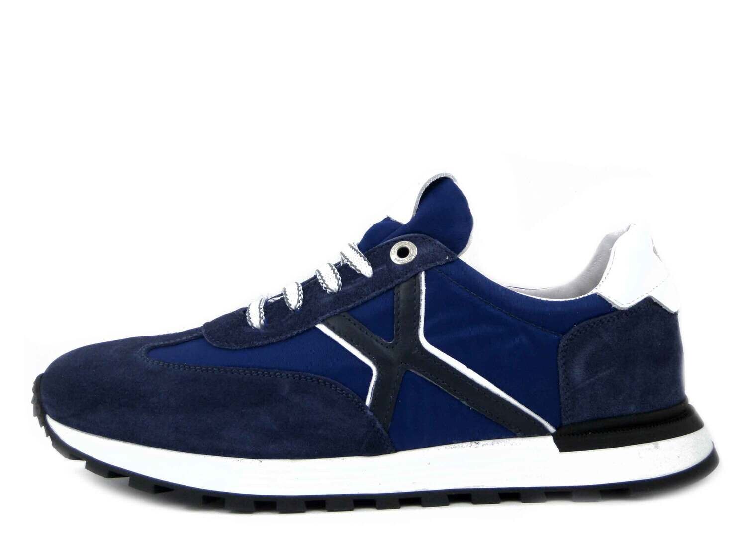 EXTON, Sneaker Uomo in Pelle Camoscio e Tessuto Blu, Sottopiede Estraibile, Made in Italy, 556