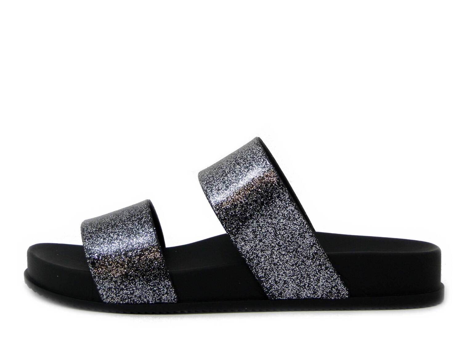 Defonseca, Sandali Ciabatta Donna in Plastica Nero con Glitter, Zeppa Bassa 3 cm Antiscivolo