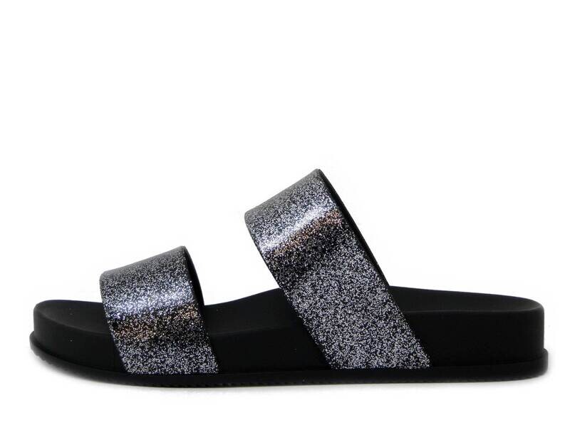 Defonseca, Sandali Ciabatta Donna in Plastica Nero con Glitter, Zeppa Bassa 3 cm Antiscivolo