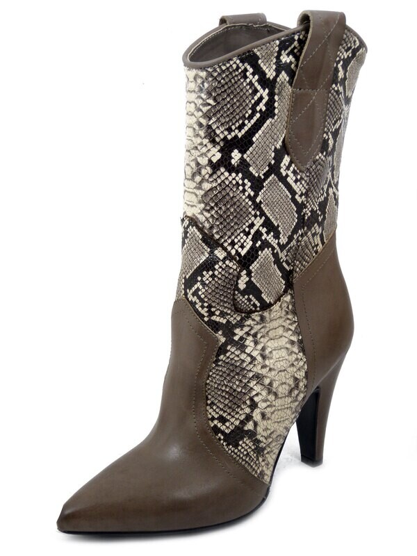 Osvaldo Pericoli, Stivali Donna al Polpaccio in Pelle Beige Tortora e Pelle Animalier Stampa Pitone, Tacco Alto 10 cm, Made in Italy Osvaldo Pericoli, Stivali Donna al Polpaccio in Pelle Beige Tortora e Pelle Animalier Stampa Pitone, Tacco Alto 10 cm, Made in Italy