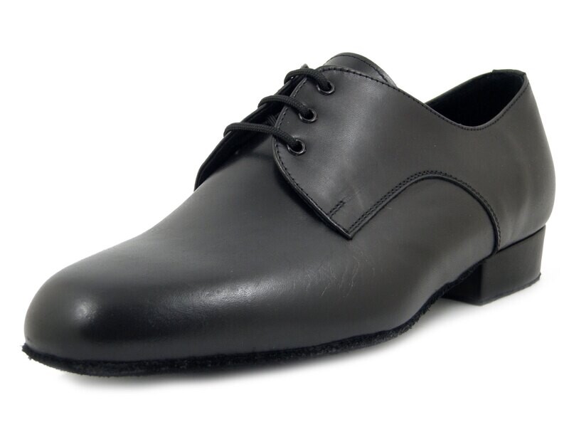 Scarpe Uomo da Ballo Derby in morbida Pelle Nero, Suola in Cuoio Bufalo, Tacco Basso 2 cm, Osvaldo Pericoli-01NE