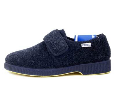 Emanuela, Pantofole Uomo Chiuse Invernali in Caldo Tessuto Blu, Chiusura a Strap, 581