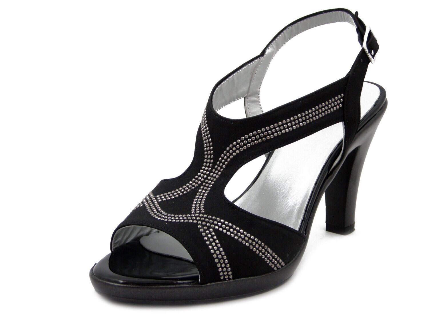 OSVALDO PERICOLI, Sandali Donna Eleganti in Pelle e Raso Nero con Strass Argento, Tacco Alto 9 cm e Plateau, 8171
