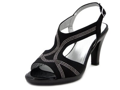 OSVALDO PERICOLI, Sandali Donna Eleganti in Pelle e Raso Nero con Strass Argento, Tacco Alto 9 cm e Plateau, 8171