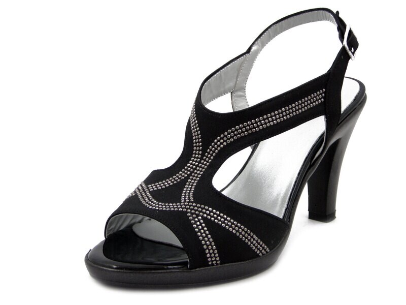 OSVALDO PERICOLI, Sandali Donna Eleganti in Pelle e Raso Nero con Strass Argento, Tacco Alto 9 cm e Plateau, 8171 OSVALDO PERICOLI, Sandali Donna Eleganti in Pelle e Raso Nero con Strass Argento, Tacco Alto 9 cm e Plateau, 8171