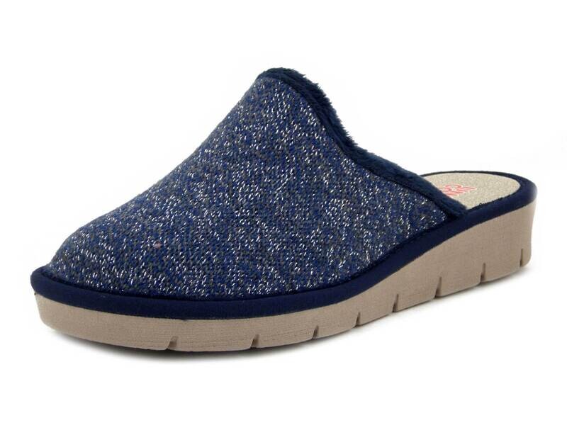 Linea Comoda, Pantofole Donna invernali in Caldo Tessuto Blu, Zeppa Bassa, Made in Italy 05980 Linea Comoda, Pantofole Donna invernali in Caldo Tessuto Blu, Zeppa Bassa, Made in Italy 05980