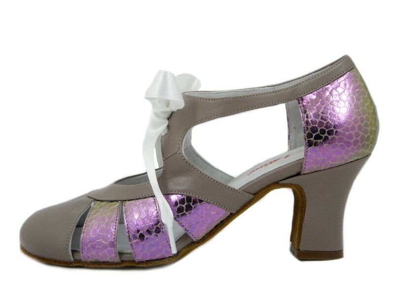 ROSSO LATINO, Scarpe da Ballo Charleston Donna in Pelle Beige e Glicine, Tacco Medio 6 cm, Pianta Comoda ROSSO LATINO, Scarpe da Ballo Charleston Donna in Pelle Beige e Glicine, Tacco Medio 6 cm, Pianta Comoda