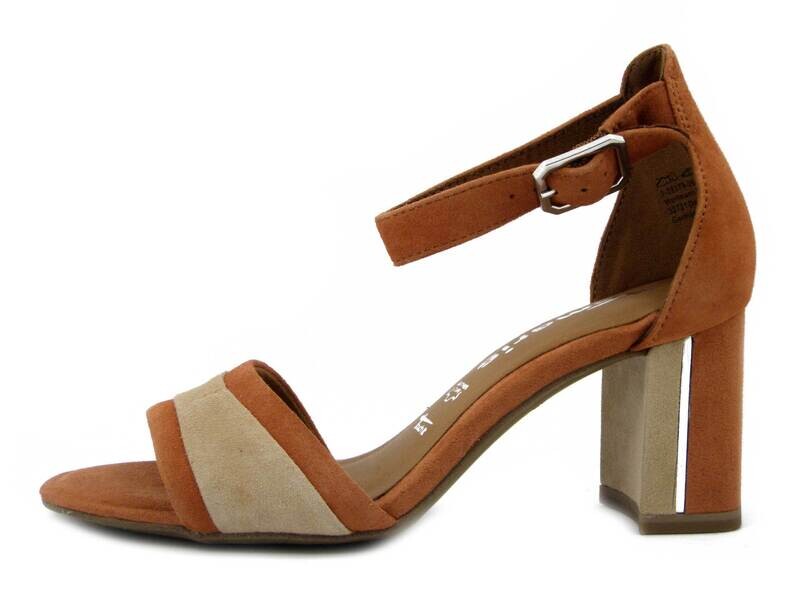 Tamaris, Sandalo Donna in Pelle Camoscio Beige e Ruggine, Tacco Medio 7 cm, Pianta Comoda, 28379 Tamaris, Sandalo Donna in Pelle Camoscio Beige e Ruggine, Tacco Medio 7 cm, Pianta Comoda, 28379