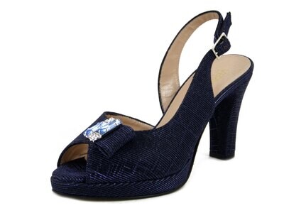 Vernissage by Soffice Sogno, Sandalo Donna Gioiello Elegante in Pelle e Tessuto Glitter Blu, Tacco Alto e plateau, 9472