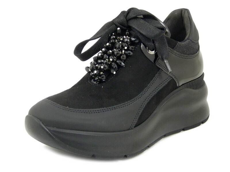 Osvaldo Pericoli, Sneakers Donna Gioiello Eco Pelle Nero, Zeppa Media 5 cm, Plantare Estraibile, 4499