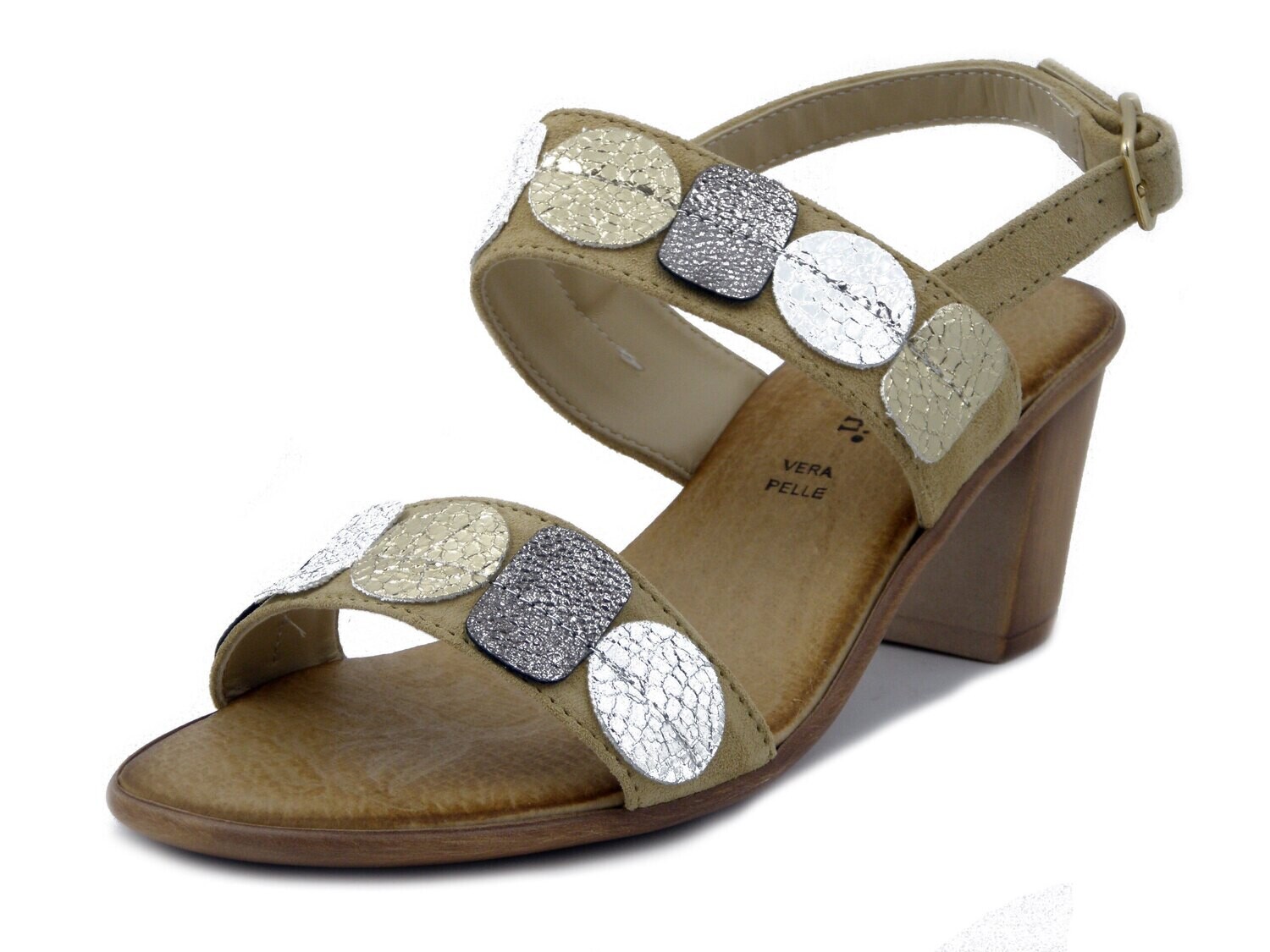Mercante di fiori, Sandalo Donna in camoscio beige sabbia, Tacco Medio 6 cm