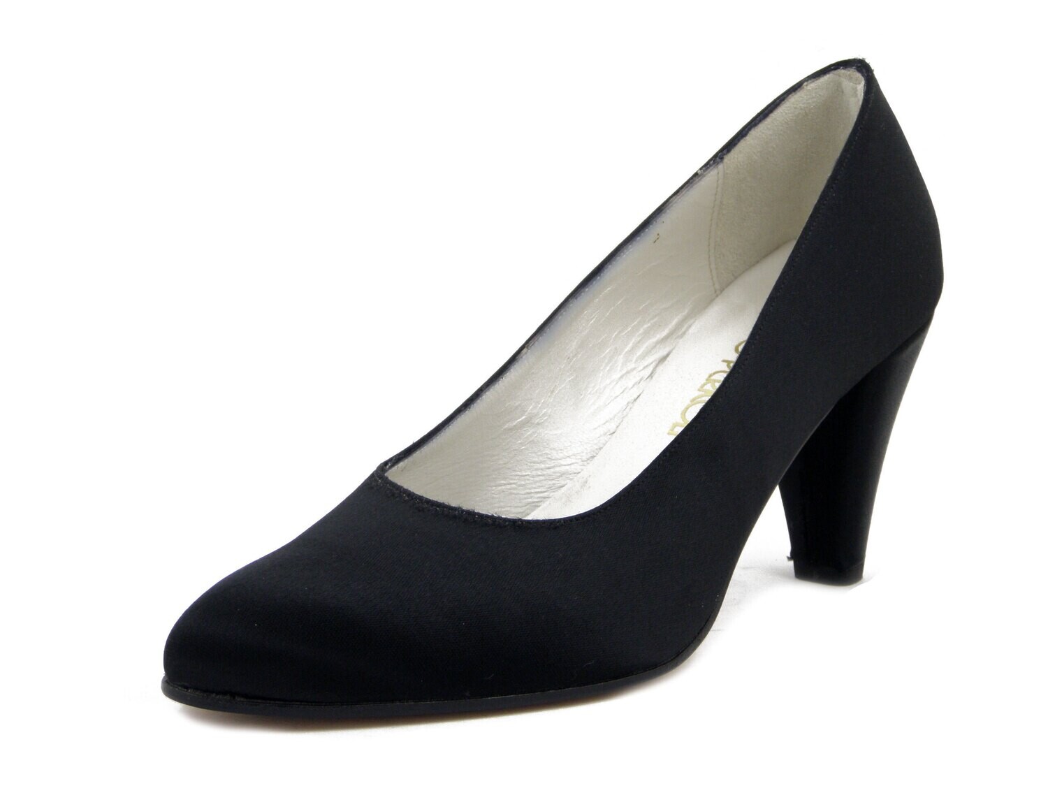 Osvaldo Pericoli, Decollete in Raso Nero, Pianta Comoda, Tacco Medio 7 cm