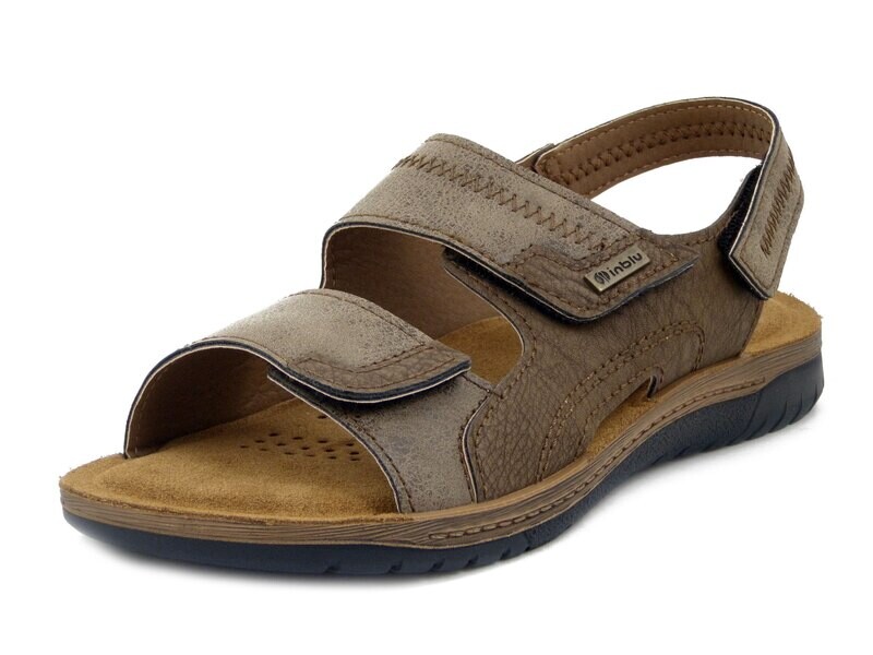 INBLU, Sandalo uomo in Eco Pelle Marrone, Chiusura Doppio Strap, Sottopiede Soft Vera Pelle, ID04