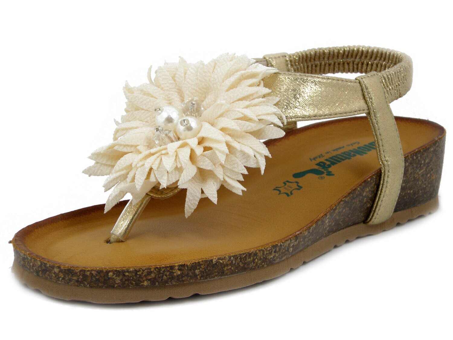 Sandali Donna Infradito Gioiello Oro, Zeppa Bassa, BIONATURA, 12PALMA