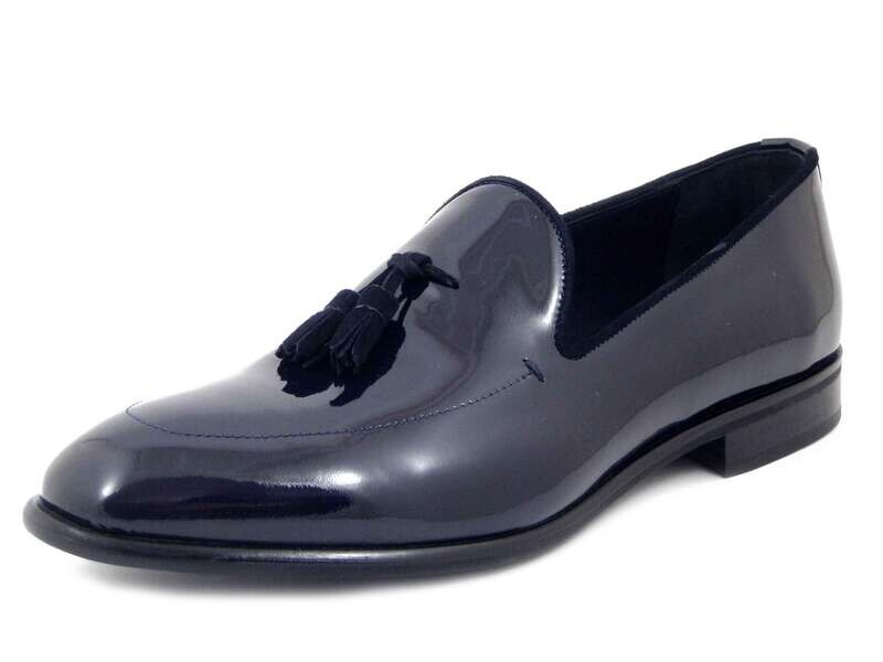 Osvaldo Pericoli, Scarpe Uomo Eleganti da Cerimonia Mocassino in Pelle Lucida Blu Scuro, Made in Italy, 1010