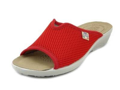FlyFlot, Ciabatte Donna in Tessuto Rosso, Sottopiede Anatomico in Vera Pelle, Zeppa Bassa, T4429