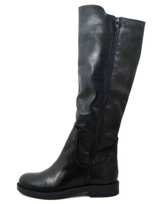 Stivali Donna Cavallerizzo al ginocchio in Pelle Nero, Doppia Cerniera, Tacco Basso, Made in Italy 423