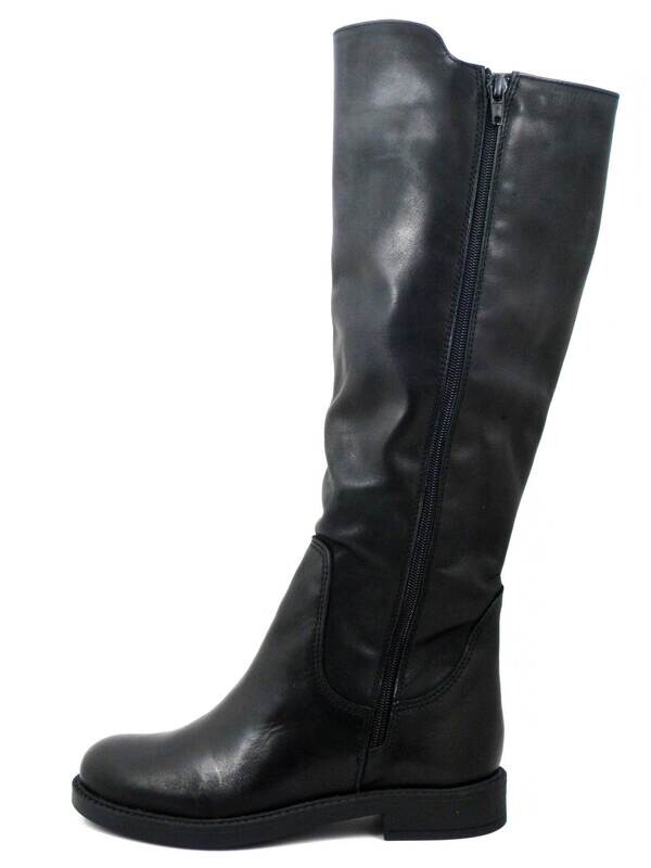 Stivali Donna Cavallerizzo al ginocchio in Pelle Nero, Doppia Cerniera, Tacco Basso, Made in Italy 423