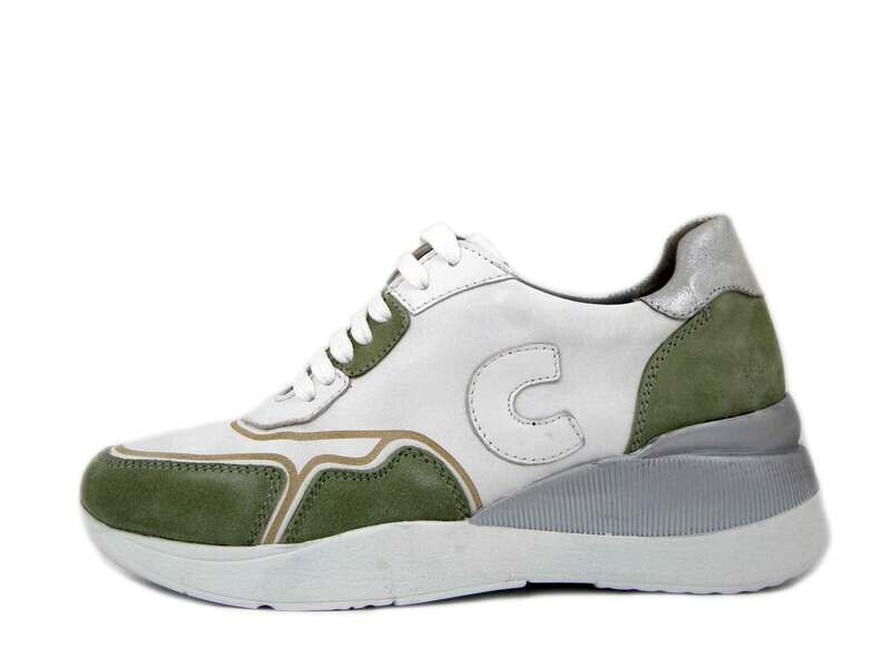 Cinzia Soft, Sneaker Donna in Pelle Bianco e Verde, Zeppa Media 5 cm, Plantare Estraibile, 16862 Cinzia Soft, Sneaker Donna in Pelle Bianco e Verde, Zeppa Media 5 cm, Plantare Estraibile, 16862