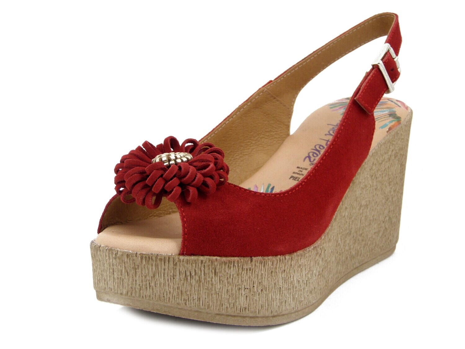 Raquel Perez, Sandali Donna in Pelle Camoscio Rosso, Zeppa Alta 8 cm e Plateau, HEBRON