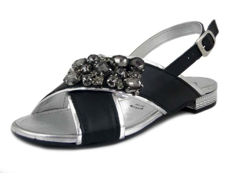 Prativerdi, Sandali Donna Flat Gioiello in Pelle Nero, Tacco Basso, Made in Italy Prativerdi, Sandali Donna Flat Gioiello in Pelle Nero, Tacco Basso, Made in Italy