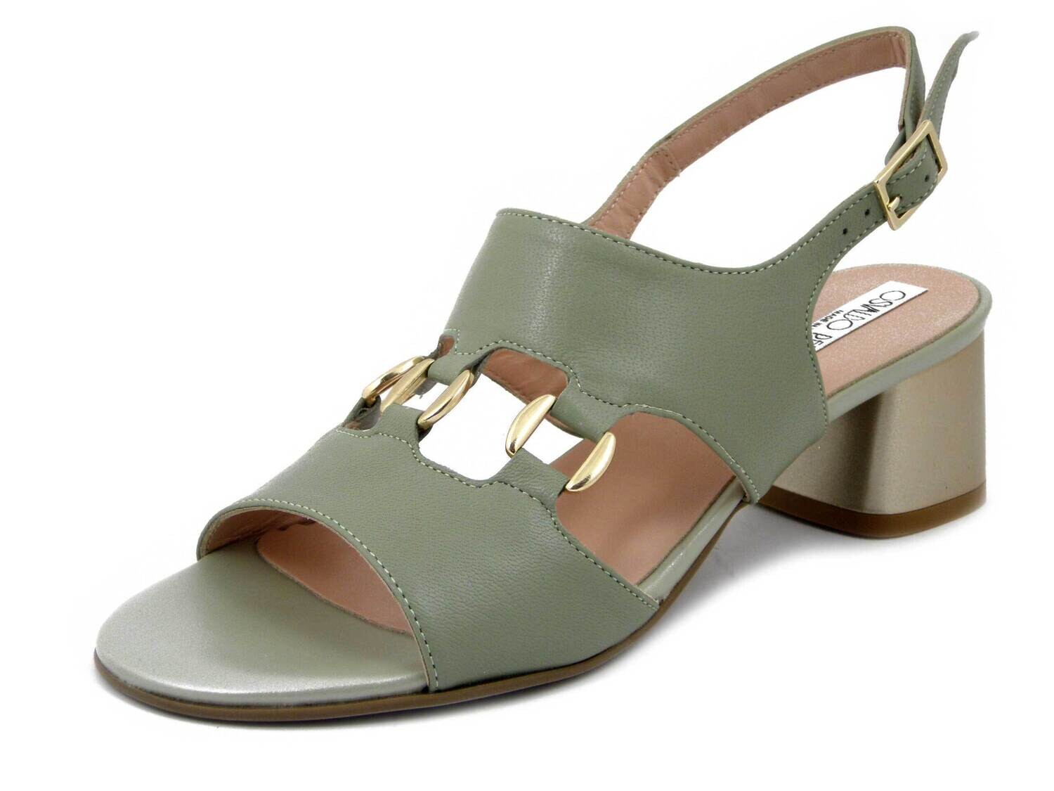 Osvaldo Pericoli, Sandalo Donna in Pelle Verde Pastello, Tacco Medio 5 cm, Pianta Comoda, Made in Italy, 22087