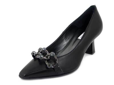 Osvaldo Pericoli, Scarpe Decollete Gioiello a Punta in Pelle Nero, Tacco Medio 6 cm, Made in Italy, 22672 Osvaldo Pericoli, Scarpe Decollete Gioiello a Punta in Pelle Nero, Tacco Medio 6 cm, Made in Italy, 22672