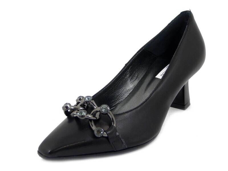 Osvaldo Pericoli, Scarpe Decollete Gioiello a Punta in Pelle Nero, Tacco Medio 6 cm, Made in Italy, 22672 Osvaldo Pericoli, Scarpe Decollete Gioiello a Punta in Pelle Nero, Tacco Medio 6 cm, Made in Italy, 22672