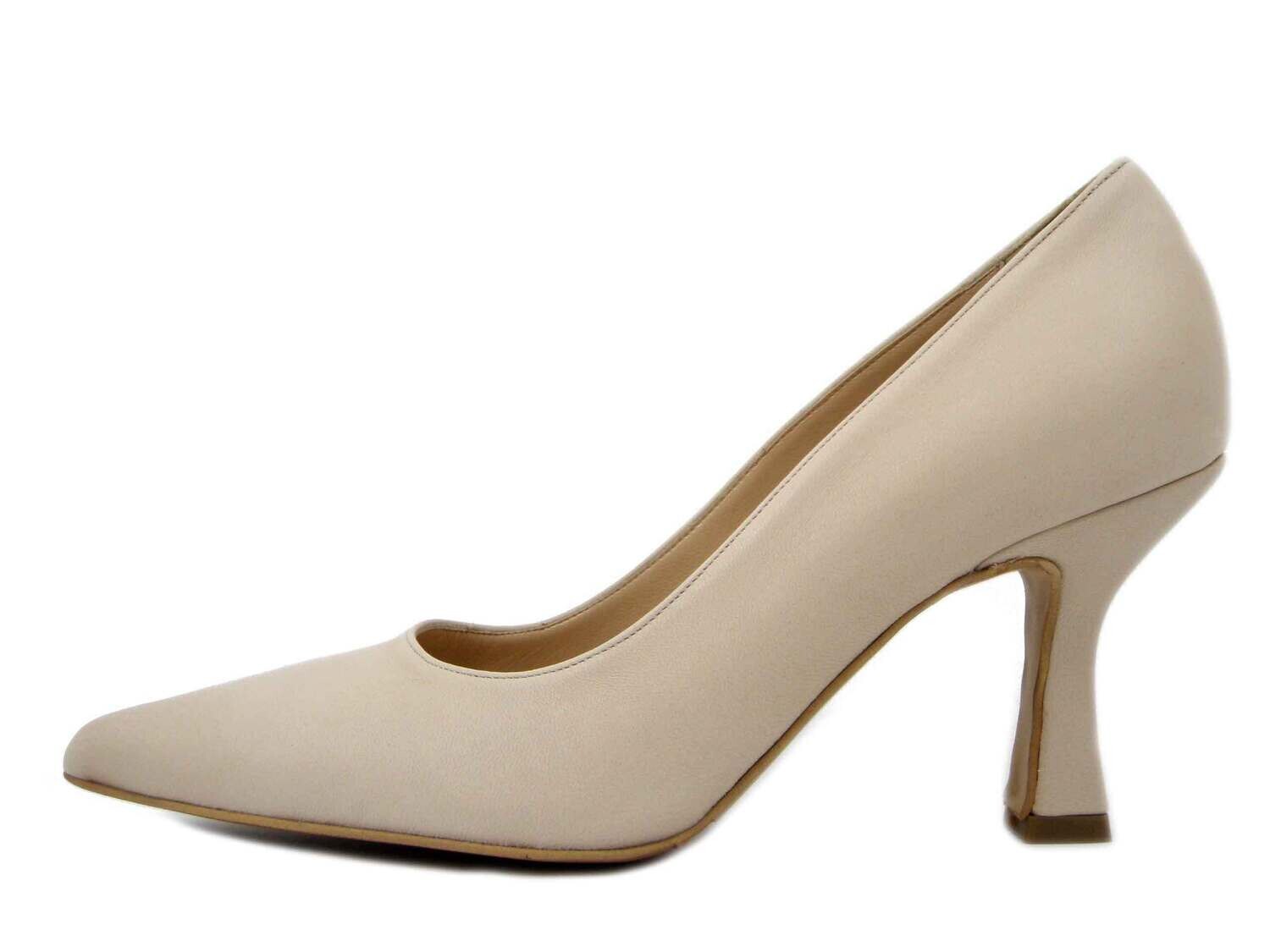 Osvaldo Pericoli, Decollete a Punta in Pelle Beige Nude, Tacco Medio Alto Rocchetto 8 cm, Made in Italy, 140BE