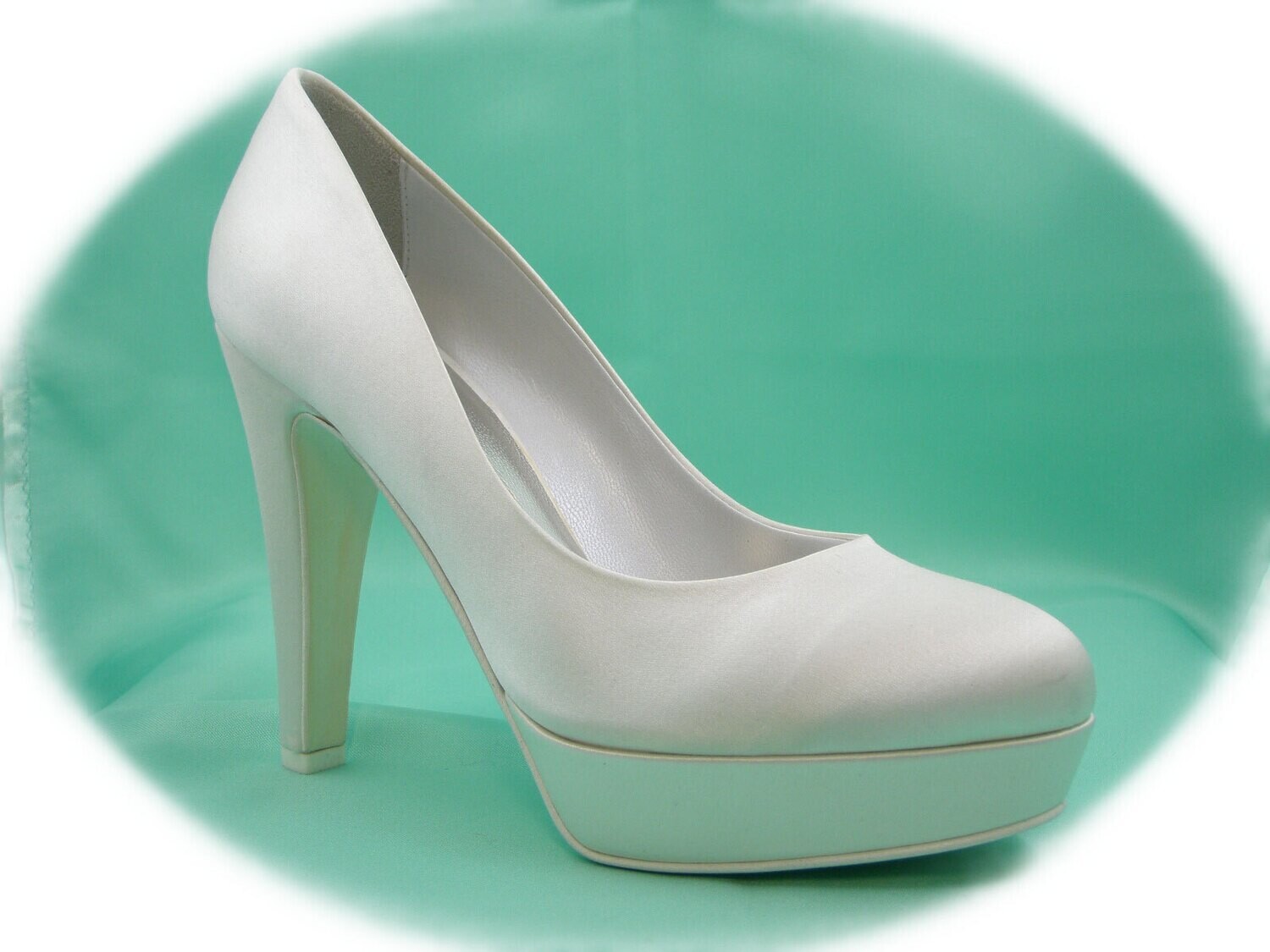 SCARPA DA SPOSA Osvaldo Pericoli, Decolletè in Raso seta Avorio, Tacco Alto 11 cm e Plateau, 185gemma